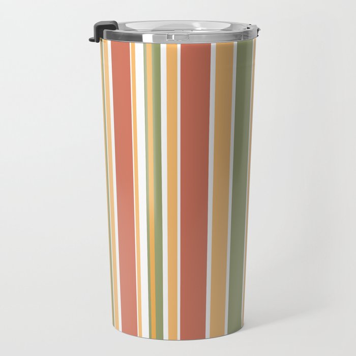 Retro Stripes 2 - Mid Century Modern 50s 60s 70s Pattern in Green, Orange, Yellow, and White Travel Mug Gallery Image 3