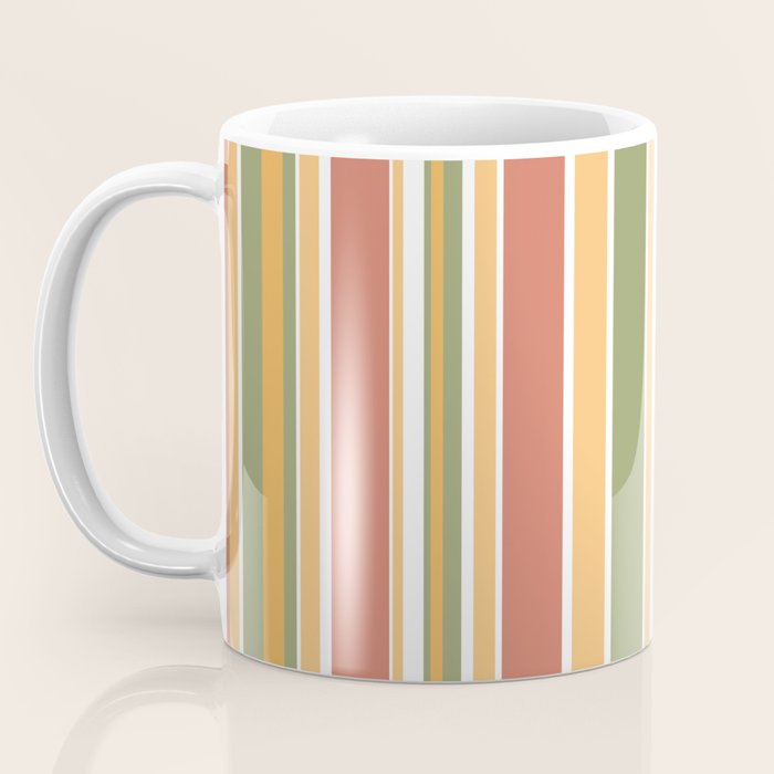 Retro Stripes 2 - Mid Century Modern 50s 60s 70s Pattern in Green, Orange, Yellow, and White Coffee Mug Gallery Image 3