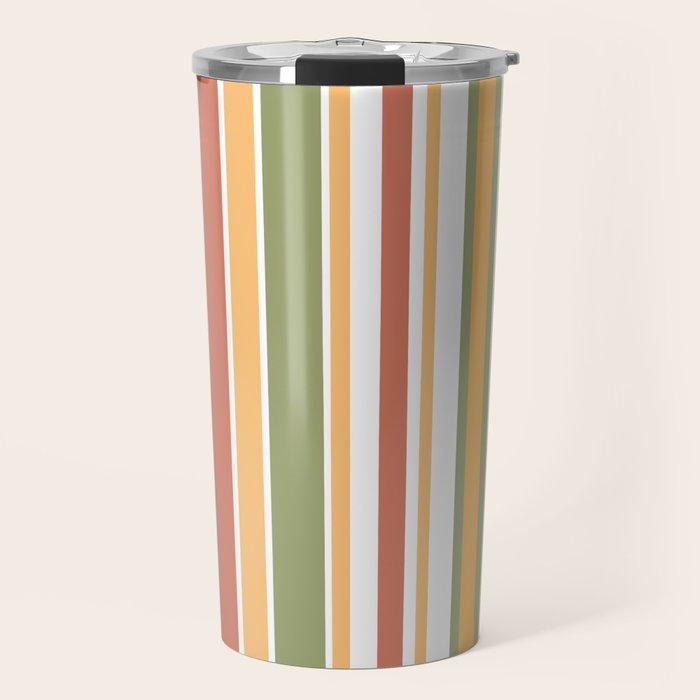 Retro Stripes 2 - Mid Century Modern 50s 60s 70s Pattern in Green, Orange, Yellow, and White Travel Mug Gallery Image 1