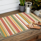 Retro Stripes 2 - Mid Century Modern 50s 60s 70s Pattern in Green, Orange, Yellow, and White Outdoor Rug Gallery Image 2