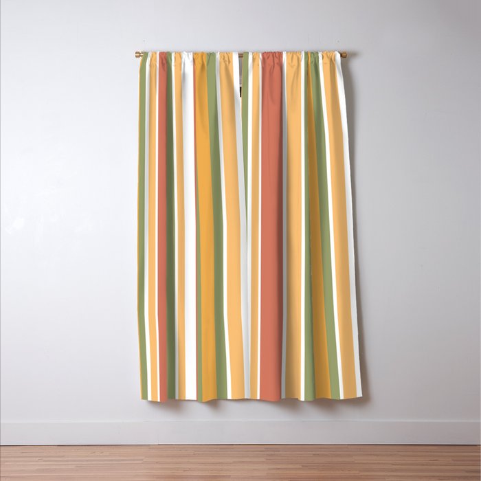 Retro Stripes 2 - Mid Century Modern 50s 60s 70s Pattern in Green, Orange, Yellow, and White Window Curtain Gallery Image 3