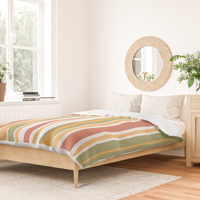 Retro Stripes 2 - Mid Century Modern 50s 60s 70s Pattern in Green, Orange, Yellow, and White Duvet Cover Gallery Image 2