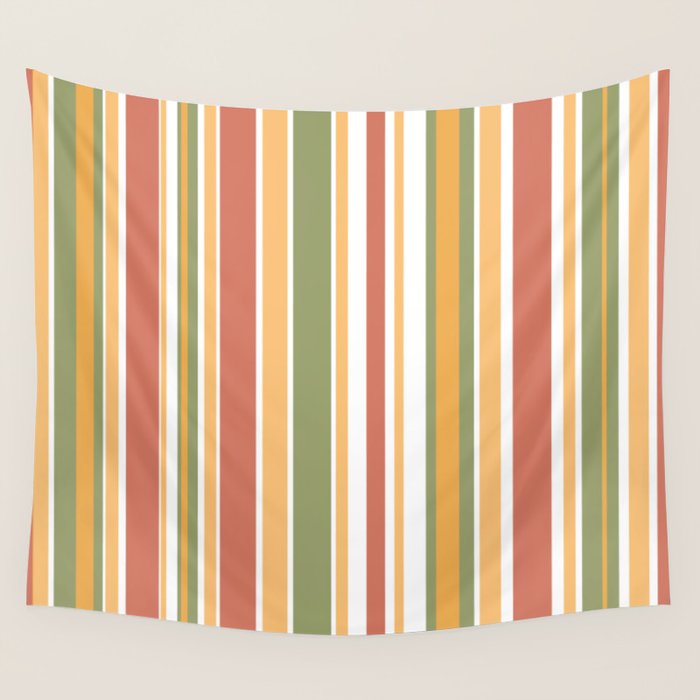 Retro Stripes 2 - Mid Century Modern 50s 60s 70s Pattern in Green, Orange, Yellow, and White Wall Tapestry Gallery Image 4