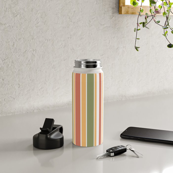 Retro Stripes 2 - Mid Century Modern 50s 60s 70s Pattern in Green, Orange, Yellow, and White Water Bottle Gallery Image 4