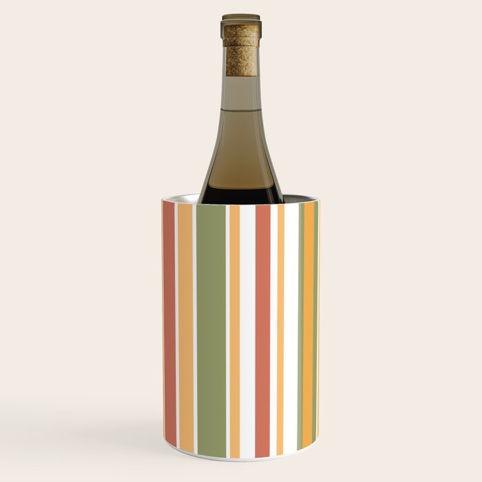 Retro Stripes 2 - Mid Century Modern 50s 60s 70s Pattern in Green, Orange, Yellow, and White Wine Chiller Gallery Image 1
