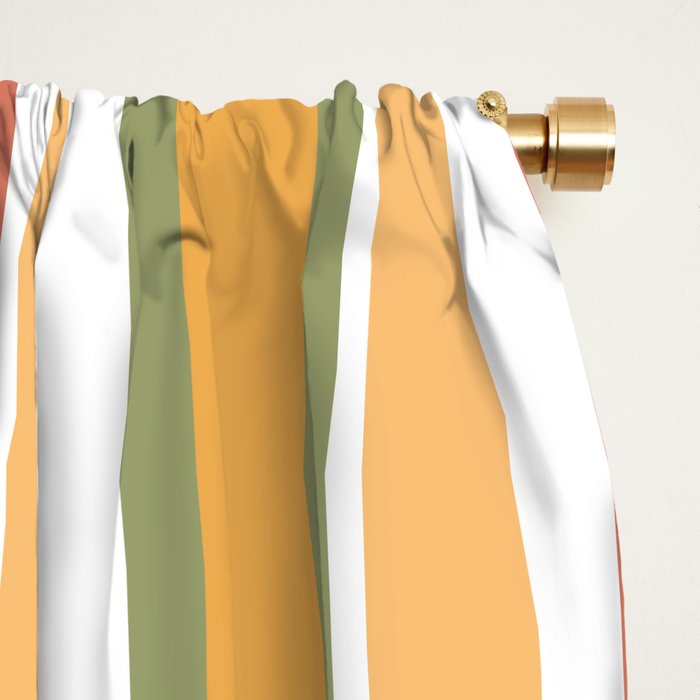 Retro Stripes 2 - Mid Century Modern 50s 60s 70s Pattern in Green, Orange, Yellow, and White Window Curtain Gallery Image 2
