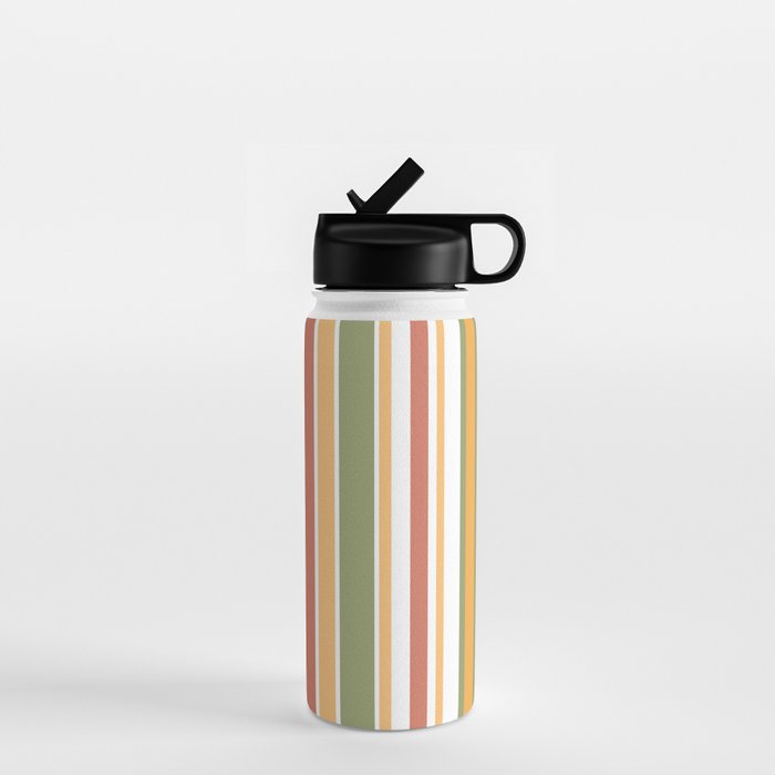 Retro Stripes 2 - Mid Century Modern 50s 60s 70s Pattern in Green, Orange, Yellow, and White Water Bottle Gallery Image 1