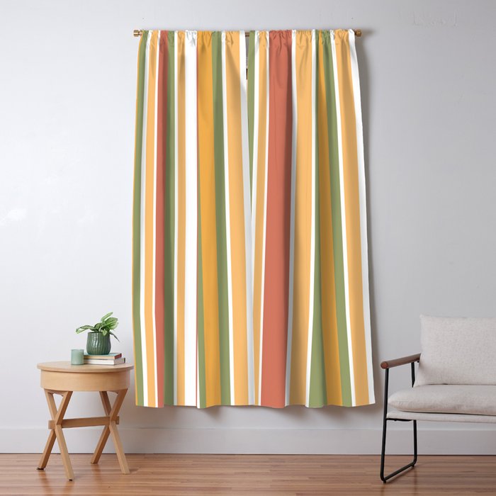 Retro Stripes 2 - Mid Century Modern 50s 60s 70s Pattern in Green, Orange, Yellow, and White Window Curtain Gallery Image 5
