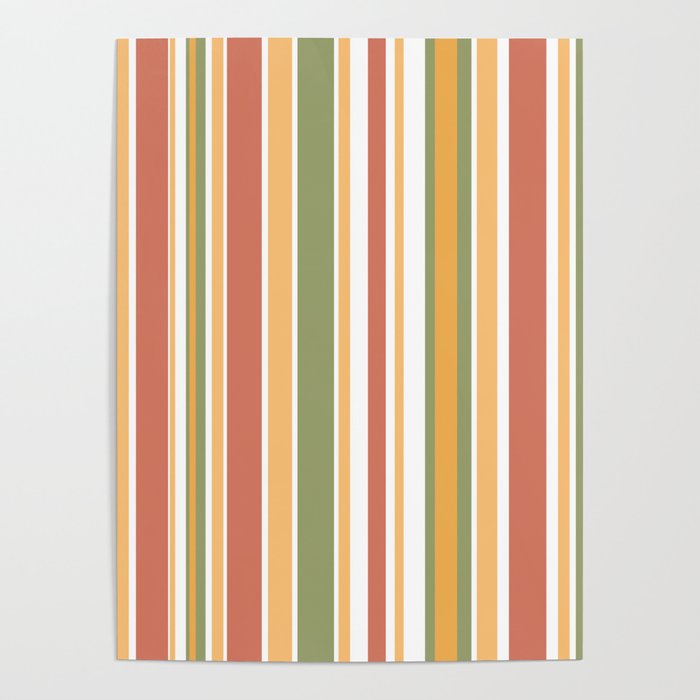 Retro Stripes 2 - Mid Century Modern 50s 60s 70s Pattern in Green, Orange, Yellow, and White Poster Gallery Image 4