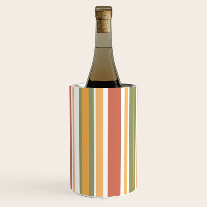 Retro Stripes 2 - Mid Century Modern 50s 60s 70s Pattern in Green, Orange, Yellow, and White Wine Chiller Gallery Image 3