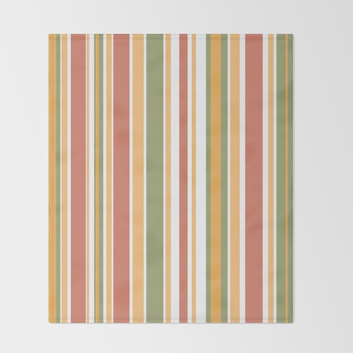 Retro Stripes 2 - Mid Century Modern 50s 60s 70s Pattern in Green, Orange, Yellow, and White Throw Blanket Gallery Image 2