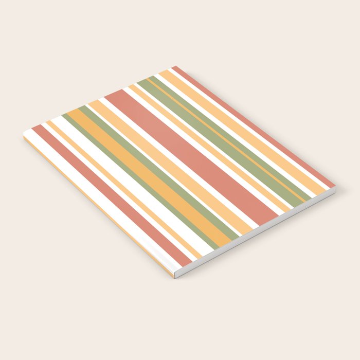 Retro Stripes 2 - Mid Century Modern 50s 60s 70s Pattern in Green, Orange, Yellow, and White Notebook Gallery Image 1