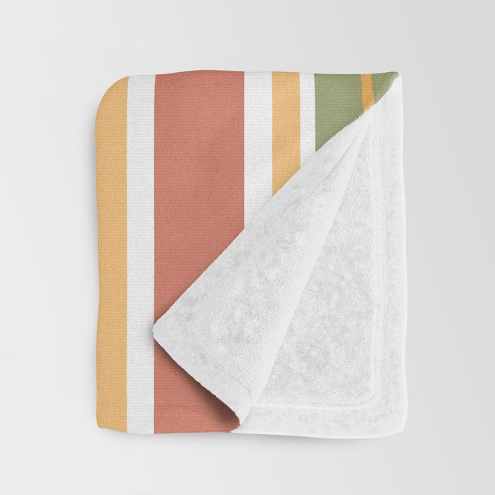 Retro Stripes 2 - Mid Century Modern 50s 60s 70s Pattern in Green, Orange, Yellow, and White Throw Blanket Gallery Image 3