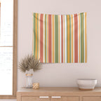 Retro Stripes 2 - Mid Century Modern 50s 60s 70s Pattern in Green, Orange, Yellow, and White Wall Tapestry Gallery Image 2
