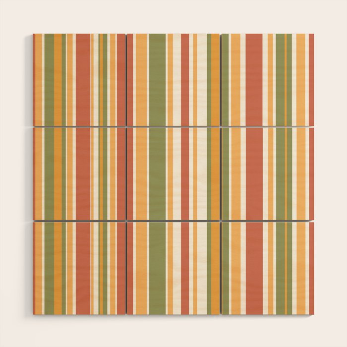 Retro Stripes 2 - Mid Century Modern 50s 60s 70s Pattern in Green, Orange, Yellow, and White Wood Wall Art Gallery Image 1