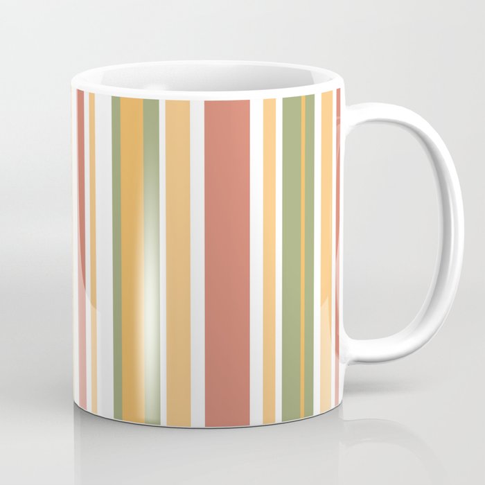 Retro Stripes 2 - Mid Century Modern 50s 60s 70s Pattern in Green, Orange, Yellow, and White Coffee Mug Gallery Image 1
