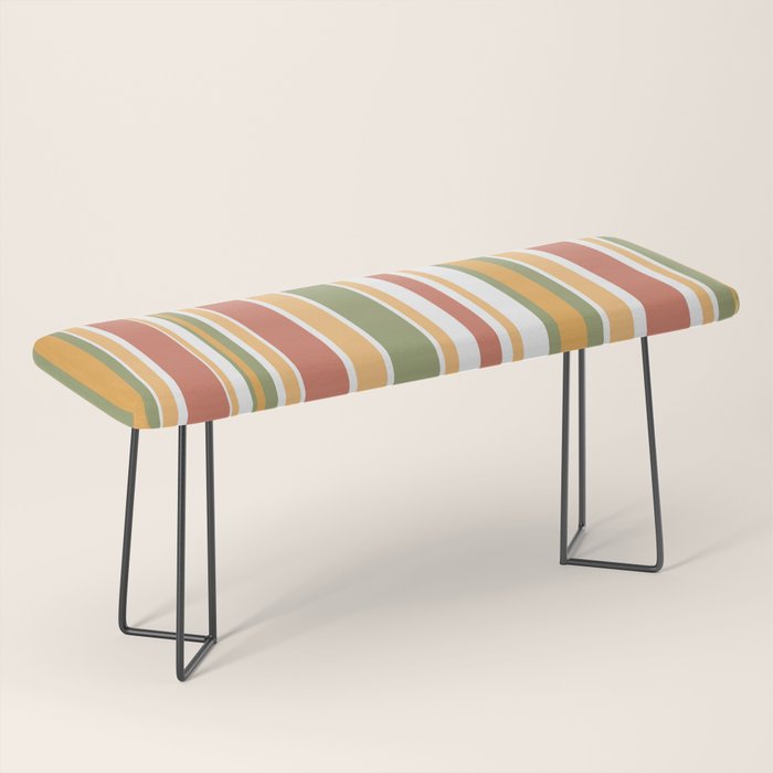 Retro Stripes 2 - Mid Century Modern 50s 60s 70s Pattern in Green, Orange, Yellow, and White Bench Gallery Image 1