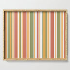Retro Stripes 2 - Mid Century Modern 50s 60s 70s Pattern in Green, Orange, Yellow, and White Serving Tray Gallery Image 1