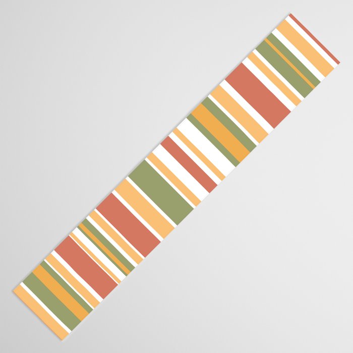 Retro Stripes 2 - Mid Century Modern 50s 60s 70s Pattern in Green, Orange, Yellow, and White Table Runner Gallery Image 3