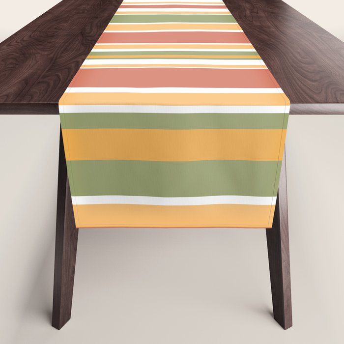 Retro Stripes 2 - Mid Century Modern 50s 60s 70s Pattern in Green, Orange, Yellow, and White Table Runner Gallery Image 1
