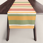 Retro Stripes 2 - Mid Century Modern 50s 60s 70s Pattern in Green, Orange, Yellow, and White Table Runner Gallery Image 1