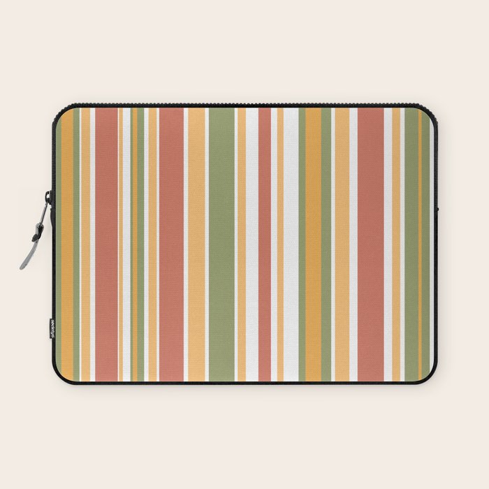 Retro Stripes 2 - Mid Century Modern 50s 60s 70s Pattern in Green, Orange, Yellow, and White Laptop Sleeve Gallery Image 1