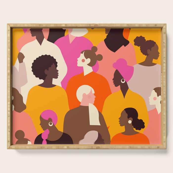 Female diverse faces pink Serving Tray Gallery Image 1
