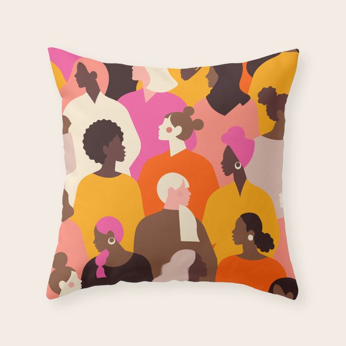 Female diverse faces pink Throw Pillow Gallery Image 6