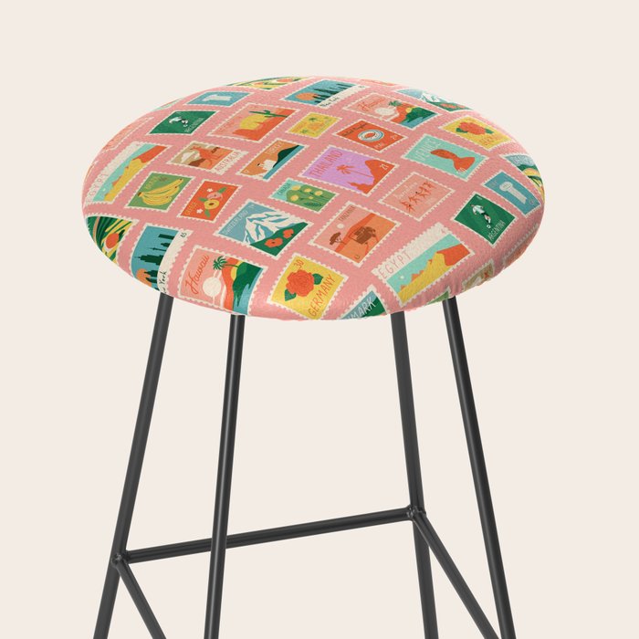 Vintage international world travel post card stamp pattern Stool Gallery Image 2
