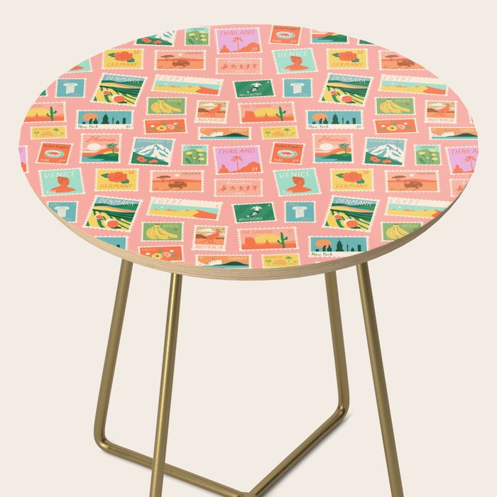 Vintage international world travel post card stamp pattern Side Table Gallery Image 2