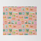 Vintage international world travel post card stamp pattern Throw Blanket Gallery Image 2