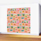 Vintage international world travel post card stamp pattern Wall Mural Gallery Image 2