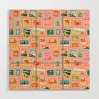 Vintage international world travel post card stamp pattern Wood Wall Art Gallery Image 1