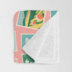 Vintage international world travel post card stamp pattern Throw Blanket Gallery Image 3