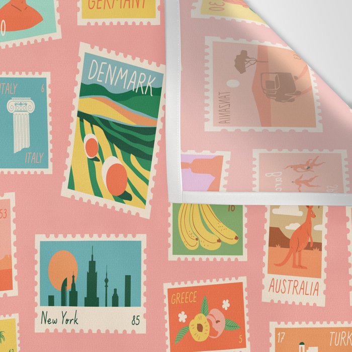 Vintage international world travel post card stamp pattern Wall Tapestry Gallery Image 3