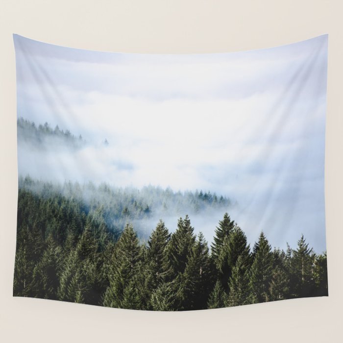 Pacific Northwest Forest Fog - Nature Photography Wall Tapestry Gallery Image 1