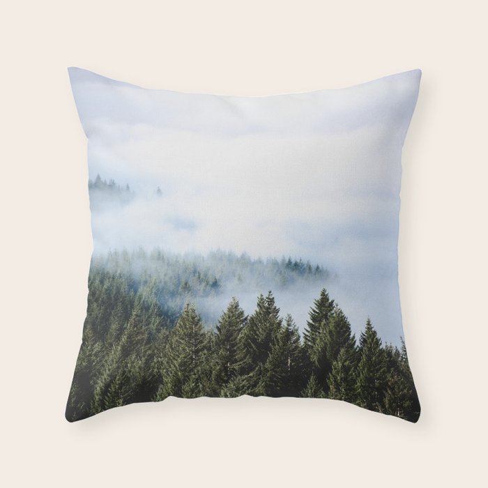Pacific Northwest Forest Fog - Nature Photography Throw Pillow Gallery Image 6