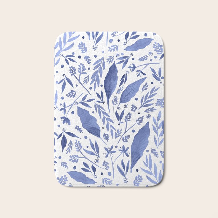 Delft Blue Floral Chinoiserie Foliage_Bloomartgallery Bath Mat Gallery Image 1