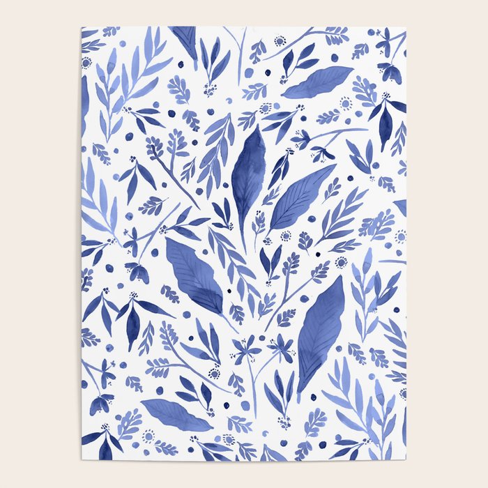 Delft Blue Floral Chinoiserie Foliage_Bloomartgallery Poster Gallery Image 4