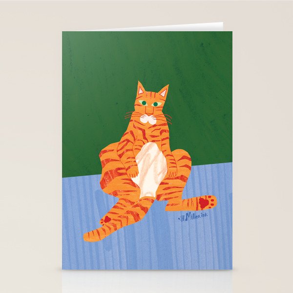 Chill Cat in Orange & Green Stationery Card Gallery Image 1
