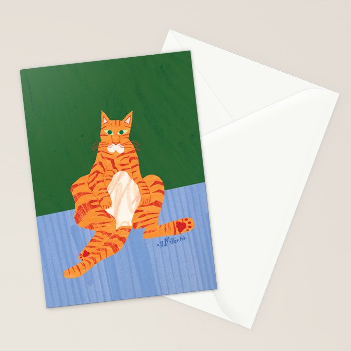 Chill Cat in Orange & Green Stationery Card Gallery Image 2