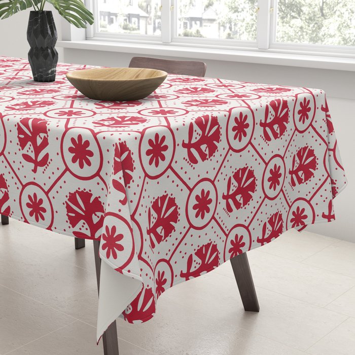Cherry Tomato Geometric Floral Tablecloth Gallery Image 3