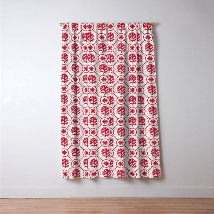 Cherry Tomato Geometric Floral Window Curtain Gallery Image 3