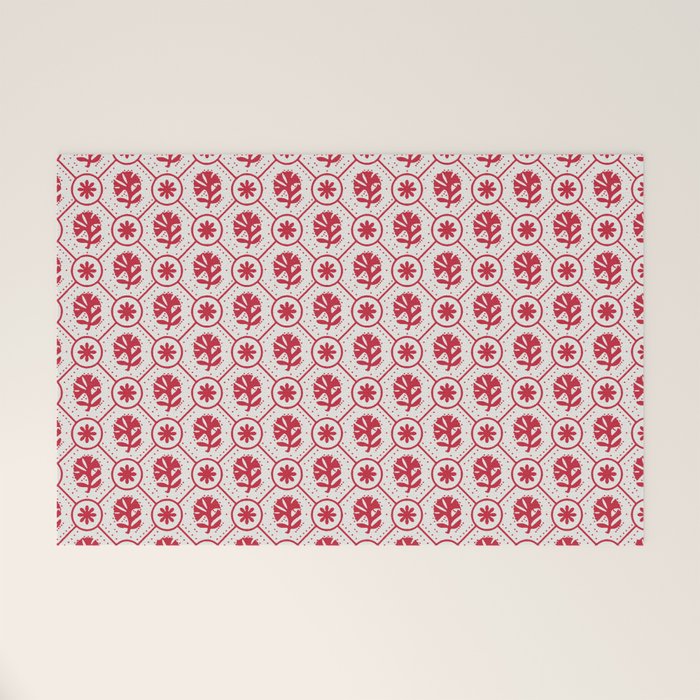 Cherry Tomato Geometric Floral Welcome Mat Gallery Image 1