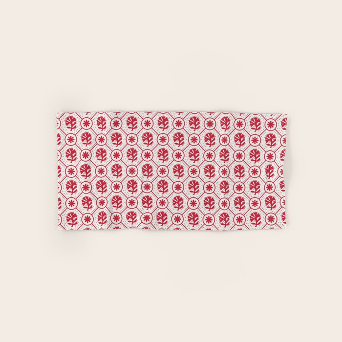 Cherry Tomato Geometric Floral Bath Towel Gallery Image 1