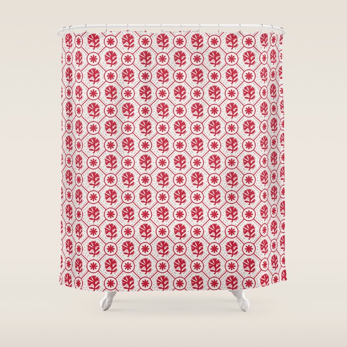 Cherry Tomato Geometric Floral Shower Curtain Gallery Image 1