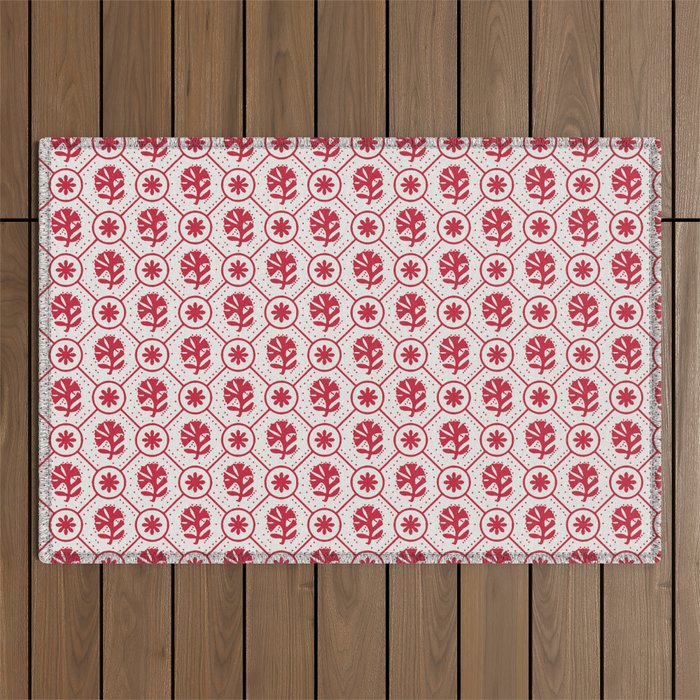 Cherry Tomato Geometric Floral Outdoor Rug Gallery Image 1