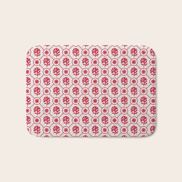 Cherry Tomato Geometric Floral Bath Mat Gallery Image 1