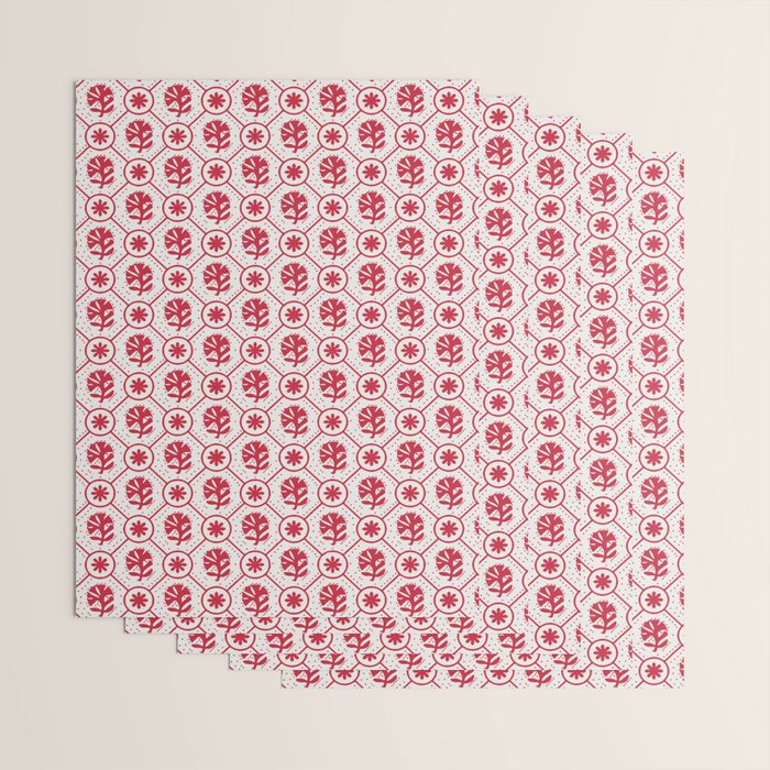 Cherry Tomato Geometric Floral Wrapping Paper Gallery Image 3