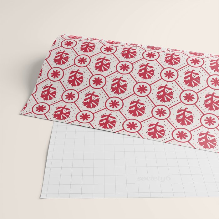 Cherry Tomato Geometric Floral Wrapping Paper Gallery Image 2
